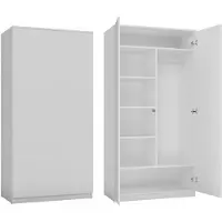 BDW Kleiderschränk 2 Türen, 6 Einlegeböden, Weiß, 180x90x50