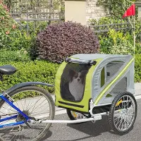 Supfine Hundewagen Fahrradanhänger Faltbar mit Netzfenstern Fahne Gelbgrau
