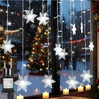 Rosikey 16 Schneeflocke LED Lichterkette, Lichtervorhang weihnachtslichter Weihnachtsbeleuchtung 96 LEDs 8 Modi Für Weihnachten, Party, Deko, Hochzeit, Garten