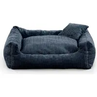 POOM Hundebett – Weiches, geripptes Material mit Polyurethanschaumstoff-Füllung, schmutzabweisend, in verschiedenen Farben und Größen, inkl. kleinem Kissen (XXL - 110x90, Marineblau)
