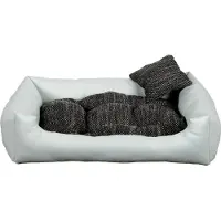 POOM Hundebett EKO – Elegantes Hundesofa aus Ökoleder, pflegeleichte Hundeliege und langlebiges Hundekissen in hoher Qualität (3XL - 130x110, Weiß)
