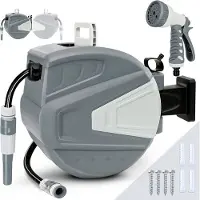Fiqops Schlauchtrommel Schlauchaufroller Wand-Schlauchbox mit 3/4" Zoll Wandhalterung 20m mit 9 Schlauchdüsenmuster