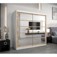 Minio Kleiderschränk 200 cm ROMA 2 Weiß / Sonoma Eiche