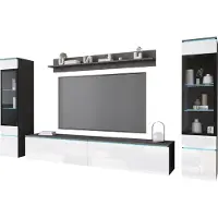 Minio , Wohnwand "VEVE 2", hängend, stehend, 4-Teilig, Matera / Weiss Hochglanz Farbe