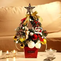 Mc star Weihnachtsbaum mit Lichtern, Tischdekoration, Mini-Weihnachtsbaum, Neujahrsgeschenk, Party-Dekoration, Gold, 50cm