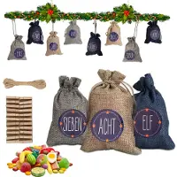 Fiqops Adventskalender zum Befüllen Weihnachten Säckchen Decor 24 Stoffbeutel Blau /weiß /grau