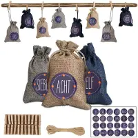 Fiqops Adventskalender zum Befüllen Weihnachten Säckchen Decor 24 Stoffbeutel Blau /weiß /grau