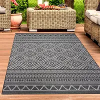 Carpetia In- & Outdoorteppich im Ethno-Design – Modernes Muster in Anthrazit-Creme Größe - 200 x 280 cm