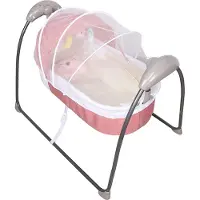 Easybuy Rosa Babywippe Babywiege Babyschaukel Baby Schaukelbett Klappbett Babybett mit Fernbedienung Beistellbett Timing Bluetooth