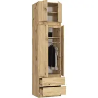 BDW Kleiderschrank mit Aufsatz, 4-türiger Kleiderschrank, Eiche Artisan
