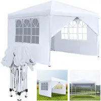 LZQ 3x3m Faltpavillon Pavillon Faltbar mit 4 Seitenwänden, Gartenpavillon Gartenzelt, wasserdicht, UV-Schutz, Partyzelt, inkl .Tasche, Weiß