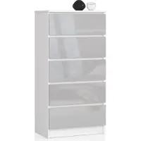 BDW Hochglanz Kommode, 5 Schubladen, Schlafzimmer, 60x121, Weiß-Grau