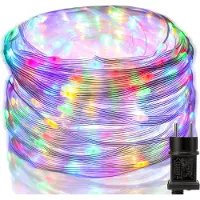Rosikey 50M Led Lichterkette Strom, Wasserdicht 8 Modi PVC Lichtschlauch Garten Balkon Party Deko, Bunt