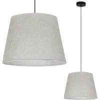 Light11 HOME Hängelampe, Leinenkegel, schwarz, 1 flacher, hellbeiger Lampenschirm, L01 38cm