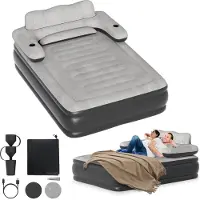 UISEBRT Doppelbett Aufblasbare Luftmatratze mit Rückenlehne, durchstichfestes PVC, beflockte Oberfläche, abnehmbare Luftpumpe, ideal für Camping, Reisen und Gäste