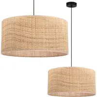 Light11 HOME Schwarze Rattan-Hängelampe 1 Flacher Rattan-Lampenschirm 45 Cm