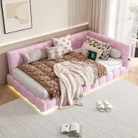 UnboxG Tagesbett/Chaiselongue 90 x 200 cm (rosa Fleece-Imitat): Schlafsofa, Lattenrost (Matratze nicht im Lieferumfang enthalten), 16-farbige Beleuchtung, USB-/Typ-C-Anschlüsse