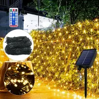 LZQ 6X4M 480LED Lichtervorhang Solar Lichterkette 13 Lichtmodi Weihnachtslicht Party Garten Lichternetz Warmweiß mit Solarpanel