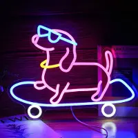 Rosikey Schild Neon Skateboard Hund Schild Led Neon Sign Leuchtreklame Gaming Room Deko Für Weihnachten Geburtstag Geschenk Hochzeit Party Tierhandlung Wand