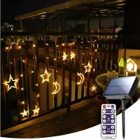 Rosikey 3M Außen Solar LED Lichterkette Sterne Monde Lichtervorhang Sternenvorhang Wasserdicht Outdoor Innen Deko, Warmweiß