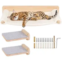 Supfine Set 3-teilig Katzen Kletterwand Katzenbett Katzenplattform mit 2 Kissen für Wandmontage Katzenwand