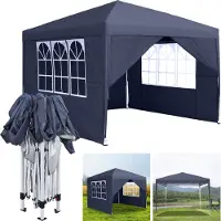 LZQ 3x3m Faltpavillon Pavillon Faltbar mit 4 Seitenwänden, Gartenpavillon Gartenzelt, wasserdicht, UV-Schutz, Partyzelt, inkl .Tasche，Dunkelgrau