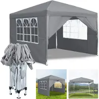 LZQ 3x3m Faltpavillon Pavillon Faltbar mit 4 Seitenwänden, Gartenpavillon Gartenzelt, wasserdicht, UV-Schutz, Partyzelt, inkl .Tasche, Grau