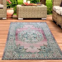 Carpetia Teppich Outdoor Orientteppich Wohnzimmerteppich Ornamente in rosa Größe - 120 x 170 cm