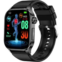 Douself ET580 Smartwatch, Sportuhr, 2,04 Zoll AMOLED-Bildschirm, Fitness-Tracker, 150 Sportmodi, Silikonarmband, Schwarz