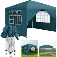 LZQ 3x3m Faltpavillon Pavillon Faltbar mit 4 Seitenwänden, Gartenpavillon Gartenzelt, wasserdicht, UV-Schutz, Partyzelt, inkl .Tasche, Grün