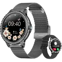 Mc star Smartwatch Damen mit Telefonfunktion, 1.32" Diamant Fitnessuhr Damen für IOS Android mit Schlafmonitor, Pulsuhr, Blutsauerstoff, Menstruationszyklus