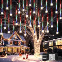 Rosikey 4M 288 LED Eiszapfen Lichterketten 50cm 8 Tubes Meteorschauer Lichter Weihnachtsbeleuchtung Weihnachten Party Hochzeit Dachkante Innen Deko Bunt