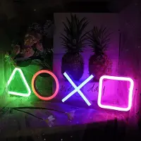 Rosikey LED Neon Schild Game Button 42x13cm - Gaming Controller Wanddeko - Geschenk für Zocker & Teenager