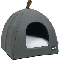 Aibecy Faltbares Katzenbett, atmungsaktives Katzenhaus fuer den Innenbereich, Haustierzelt, Hundebett mit Matte (grau, Groesse M)