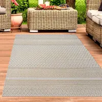 Carpetia Moderner In- & Outdoorteppich – Ethno-Design mit geometrischem Muster in Beige-Gelb Größe - 120 x 160 cm