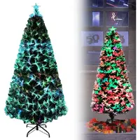 LZQ PVC Weihnachtsbaum Künstlicher 240 cm mit LED Glasfaser -Farbwechsler & Metallständer, Weihnachtsdeko Christbaum, Grün PVC