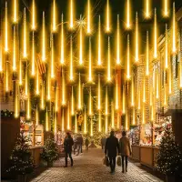 Rosikey 4M Lichterkette Weihnachten Warmweiß 8 Röhren LED Meteorschauer Lichterkette Regen Lichter für Weihnachtsbaum Party Hochzeit Garten Fenster Deko