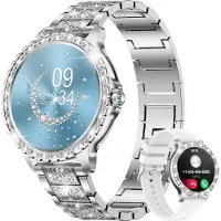 Mc star Smartwatch Damen mit Telefonfunktion,20 Sportmodi Armbanduhr mit Menstruationszyklus Schlafmonitor Schrittzähler Fitnessuhr Damen für Android iOS, silber