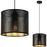 Light11 HOME Asti Schwarze Hängelampe 1 Flacher Schwarz-Gold-Lampenschirm 20Cm