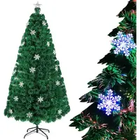 JOIEYOU Weihnachtsbaum Künstlich 240cm mit LEDs Tannenbaum Grün PVC Dekobaum Weihnachtsdeko mit Metallständer Christbaum für Innen-Außen, Bunt Kiefernnadel+Schneeflocken