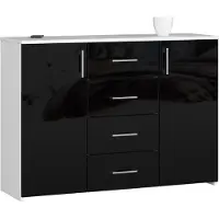 BDW Hochglanz Kommode, 4 Schubladen, 2 Türen, 110x80 cm, Weiß-Schwarz