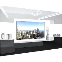 Belini Wohnwand Vollausstattung Wohnzimmer-Set Moderne Schrankwand mit LED-Beleuchtung Weiß Glänzend Anbauwand TV-Schrank Weiß / Schwarz Glänzend/Matt