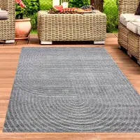 Carpetia Moderner Outdoor Teppich Wetterfest Terrasse Balkon Boho-Style hochwertig pflegeleicht Anthrazit Größe - 140 x 200 cm