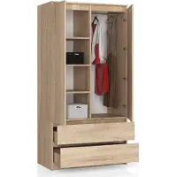 BDW , Kleiderschrank 2 Türen, 2 Schubladen, 180x90x51 cm, Eiche Sonoma