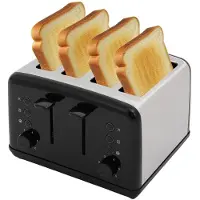 GreatDEshop2021 Toaster für 4 Scheiben 1460-1750W elektrischer Toaster mit breiten Schlitzen 28*23*19 cm Schwarz