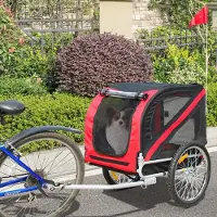 Supfine Hundewagen Fahrradanhänger Faltbar mit Netzfenstern Fahne Rötliches Schwarz