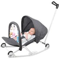 Belfoyer 2 in 1 Babywippe mit Schubstange,Klappbar Babyschaukel mit Spielzeugen und Moskitonetz für Säuglinge von 0–6 Monaten Grau