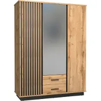 MINIO go for it , Drehtürenschrank 145,5 cm, Kleiderschrank "Lamia", mit MDF Lamellen, Wotan Eiche/Schwarz Matt