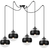 Light11 HOME Hängelampe Toledo Spinne schwarz 5-flammig mit schwarzem Glasschirm E14