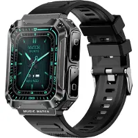 Douself T93 1,96-Zoll-IPS-Bildschirm-Smartwatch + Bluetooth-Headset, BT 5.0 | IP67 wasserdicht | 4 GB | Sportmodus | Gesundheitsüberwachung, kompatibel mit Android 9.0 und IOS 5.0, Schwarz